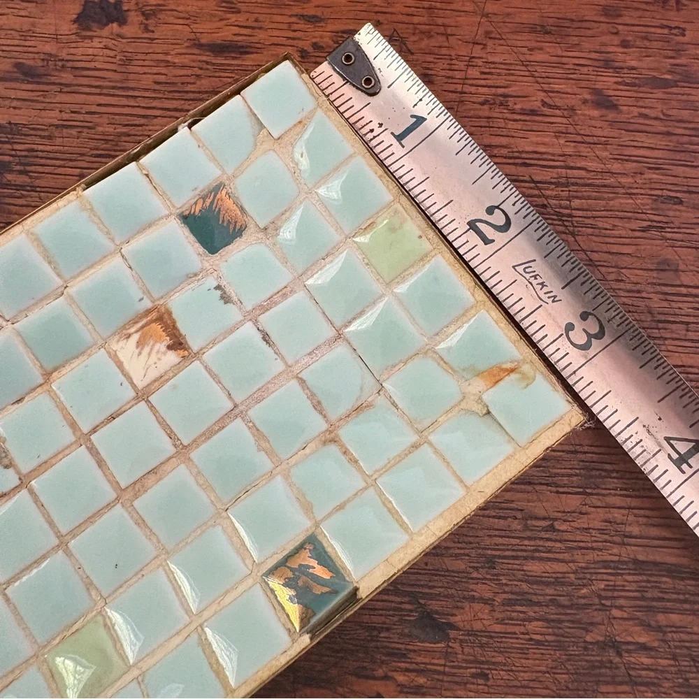 Mid-Century Aqua Mosaic Tile Trinket Tray with Gold-Tone Base